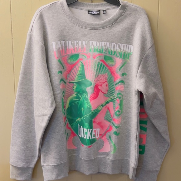 Wicked Sweaters - Wicked 'Unlikely Friendship' Crewneck Sweatshirt - Gray with Green & Pink